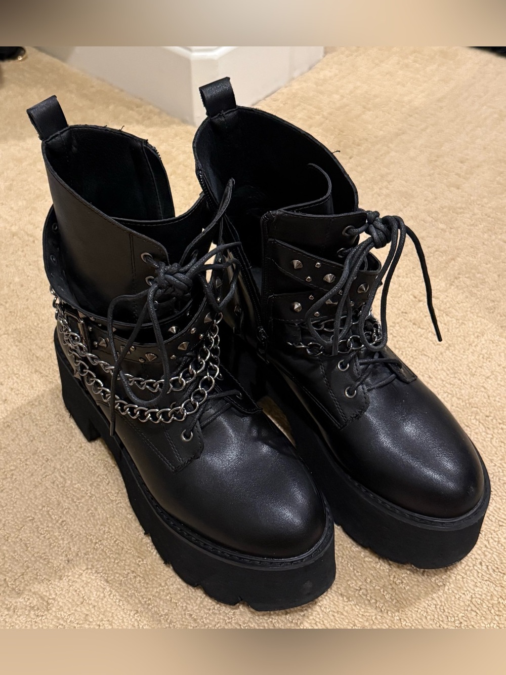 Black Platform Combat Chain Boots
